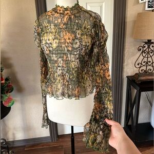 Free People Hello There Top in Green Forrest Combo Floral Print